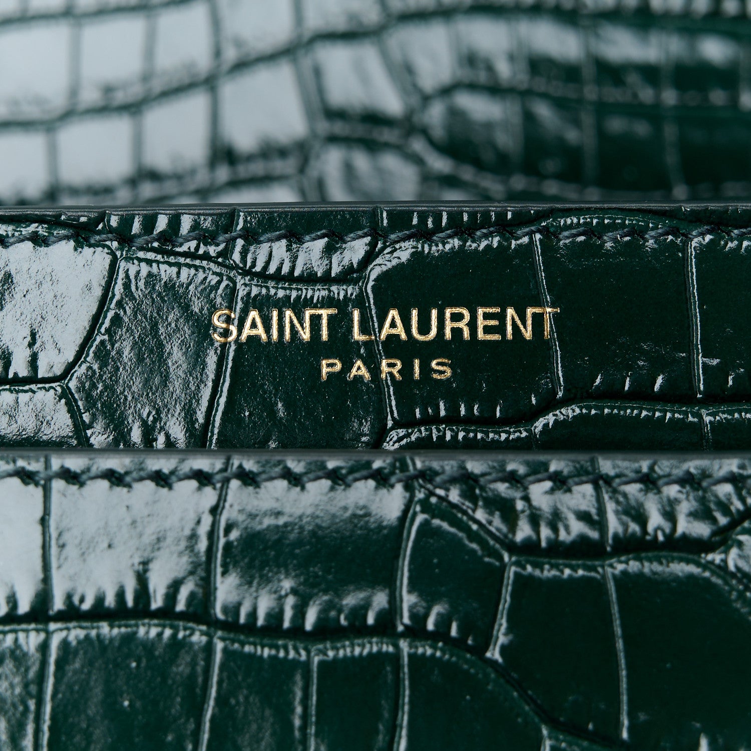 Saint Laurent Calfskin Crocodile Embossed Medium Monogram Sunset Dark Green 8 of 12