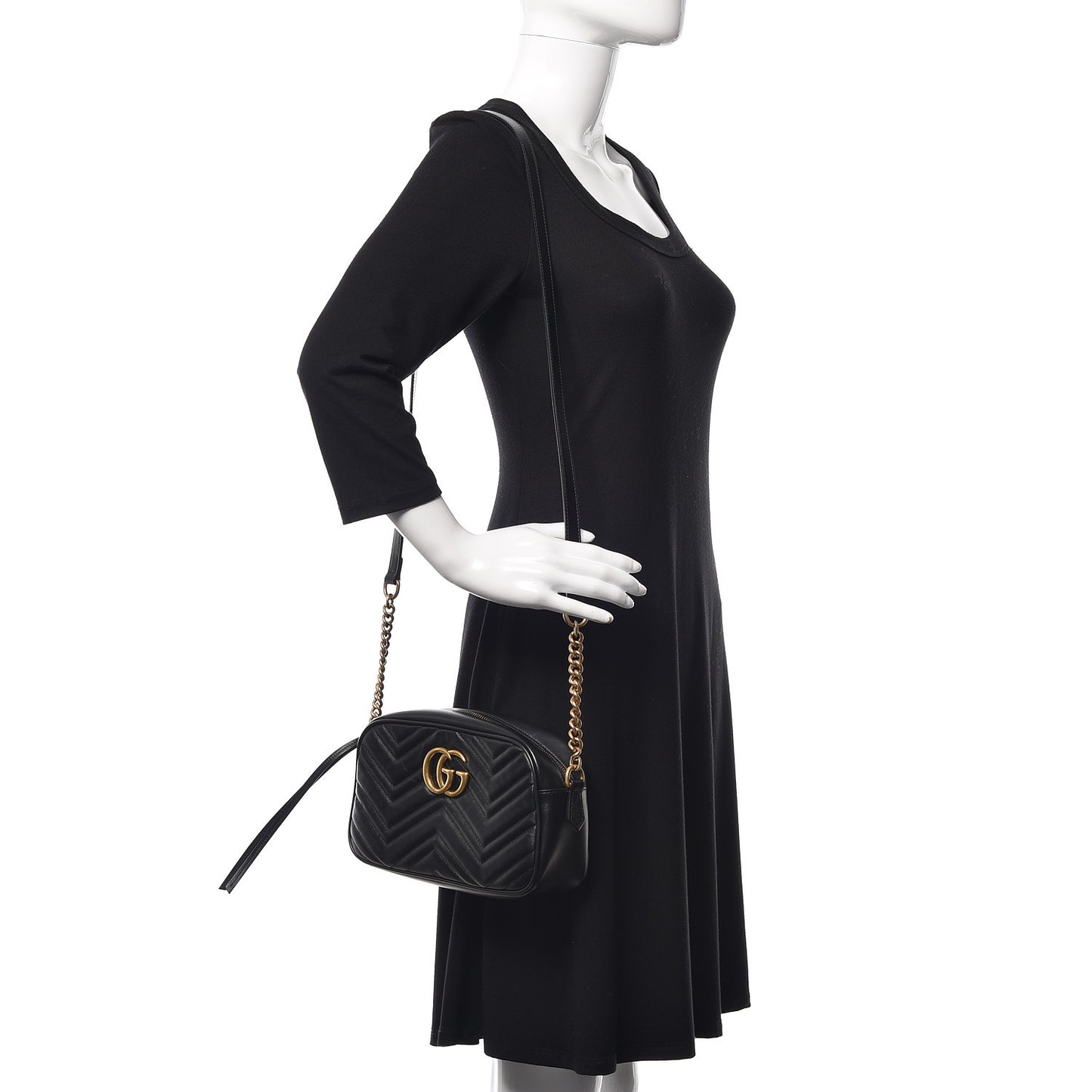 Calfskin Matelasse Small GG Marmont Chain Shoulder Bag Black