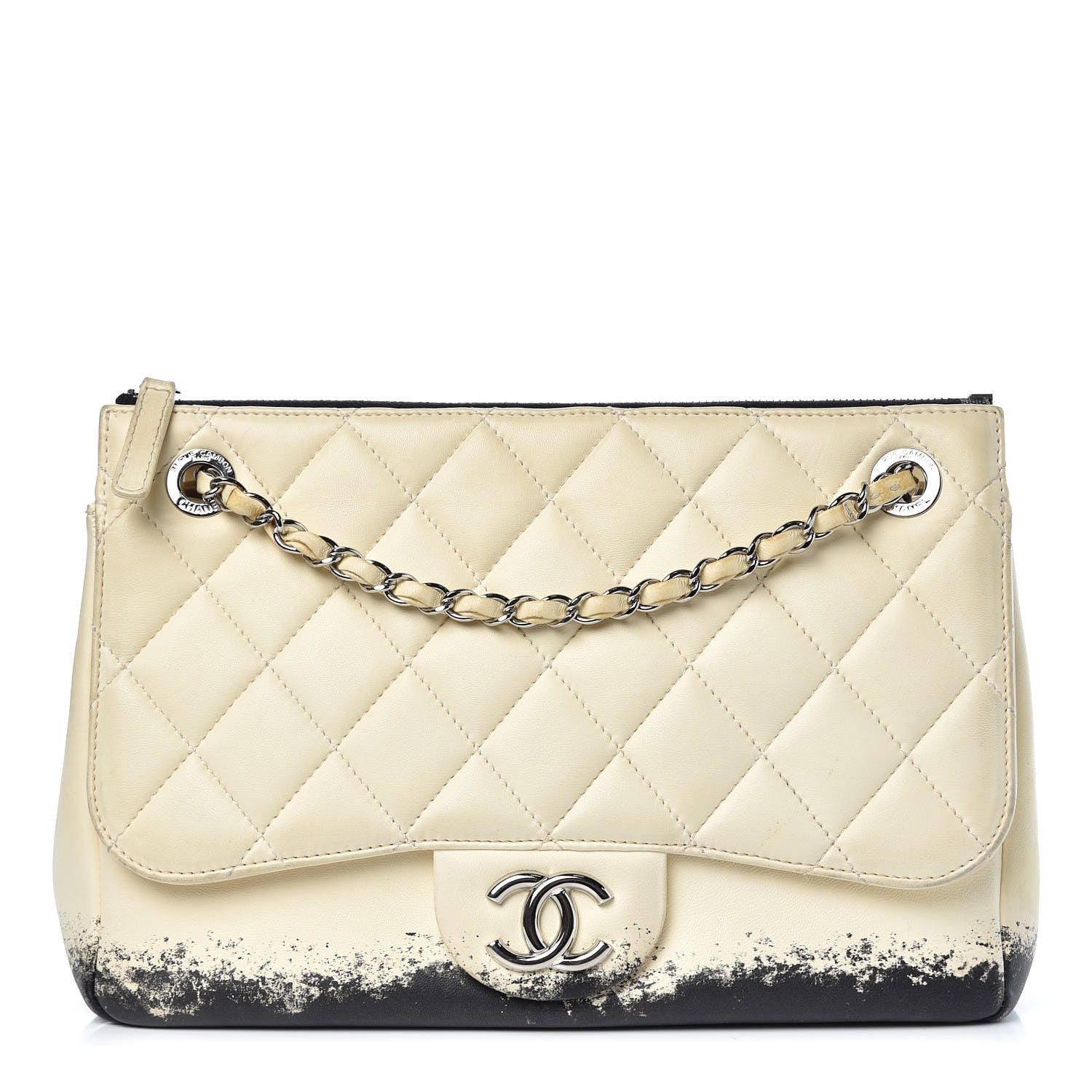 Chanel Lambskin Quilted Large Blizzard Zip Top Flap Light Beige Black 1 of 13