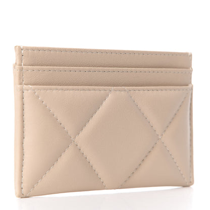 Chanel Shiny Goatskin Quilted Chanel 19 Card Holder Beige 3 of 9
