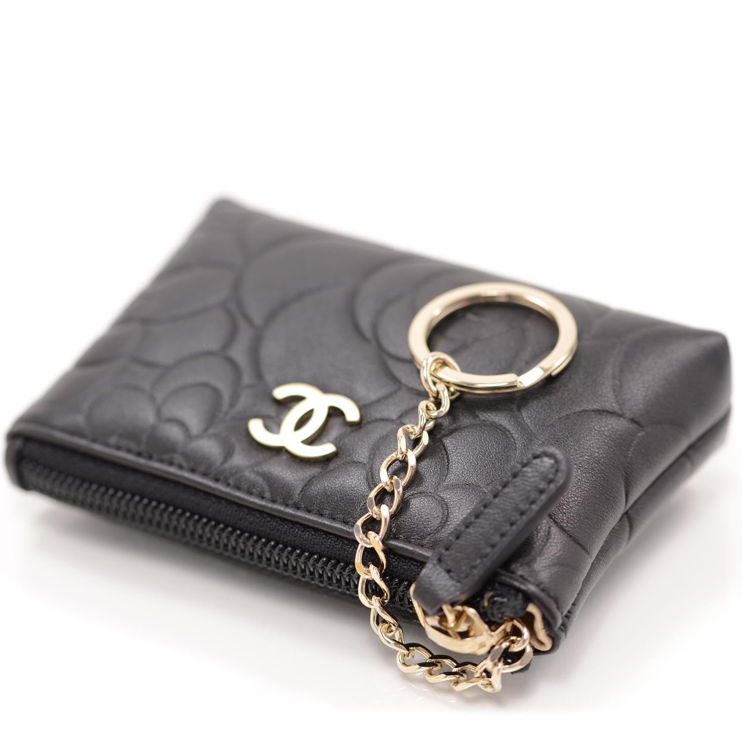 Chanel Camellia Embossed Key Holder Case Black 4 of 10