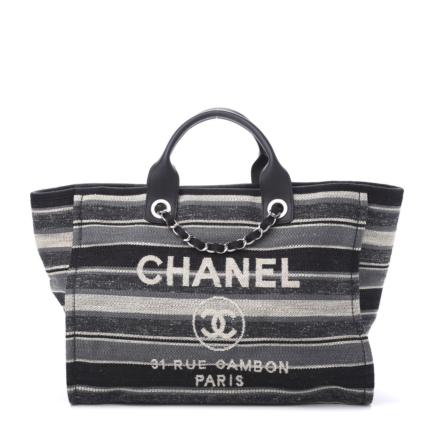 Striped Canvas Medium Deauville Tote Black