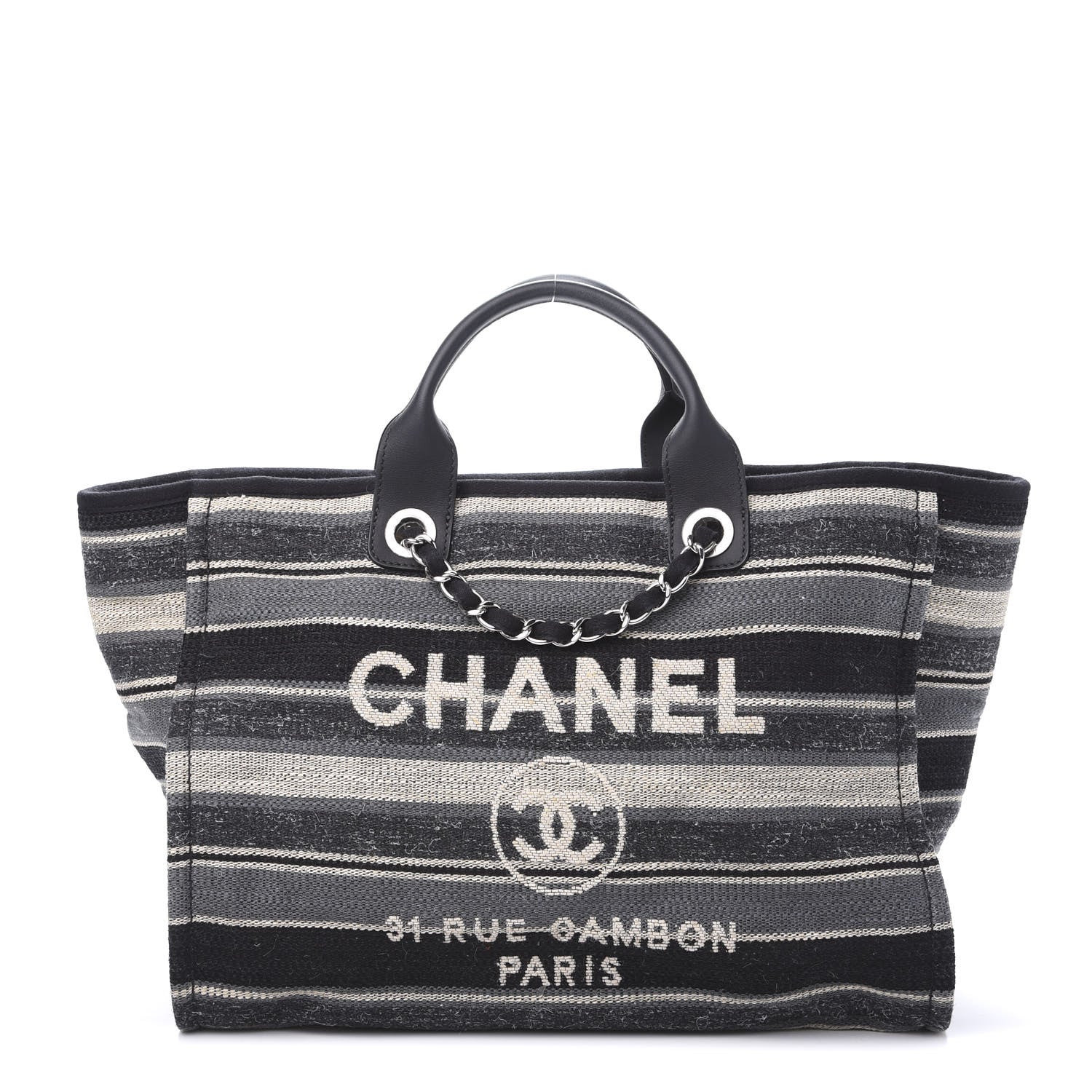 Chanel Striped Canvas Medium Deauville Tote Black 1 of 11