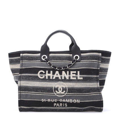 Chanel Striped Canvas Medium Deauville Tote Black 1 of 11