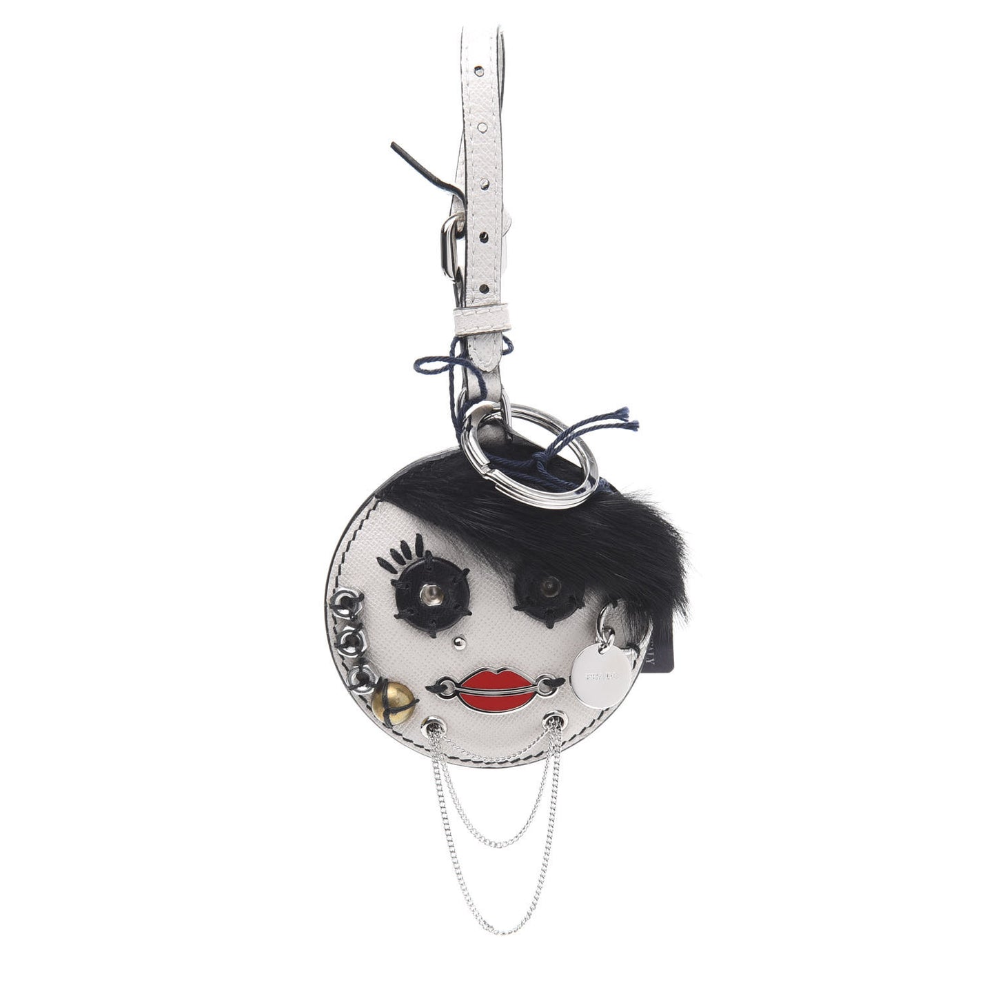 Saffiano Rabbit Fur Robot Lady Mirror Keychain Talco