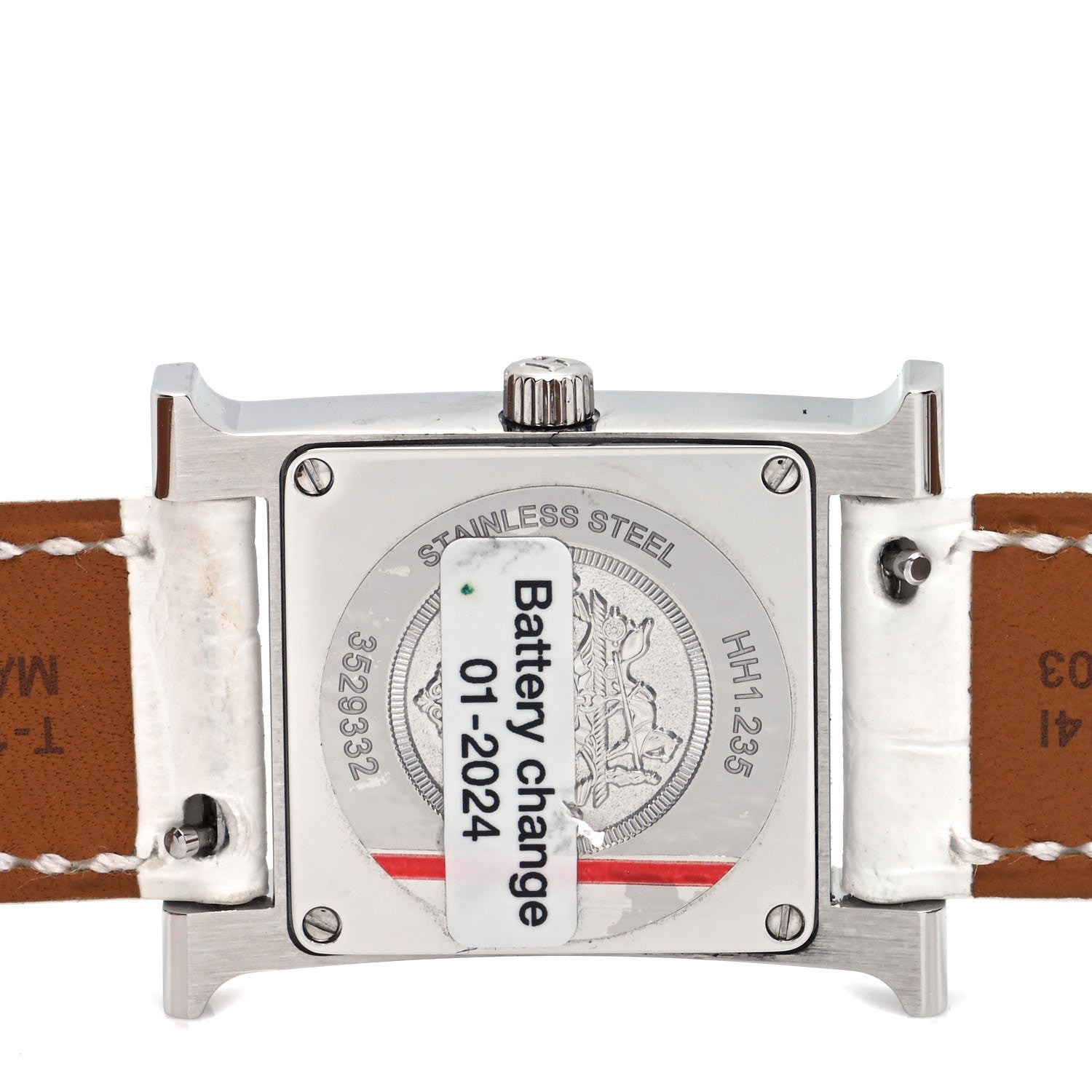 Hermes Stainless Steel Alligator Diamond Bezel Mother of Pearl 21mm Heure H Hour Quartz Watch Blanc 4 of 5