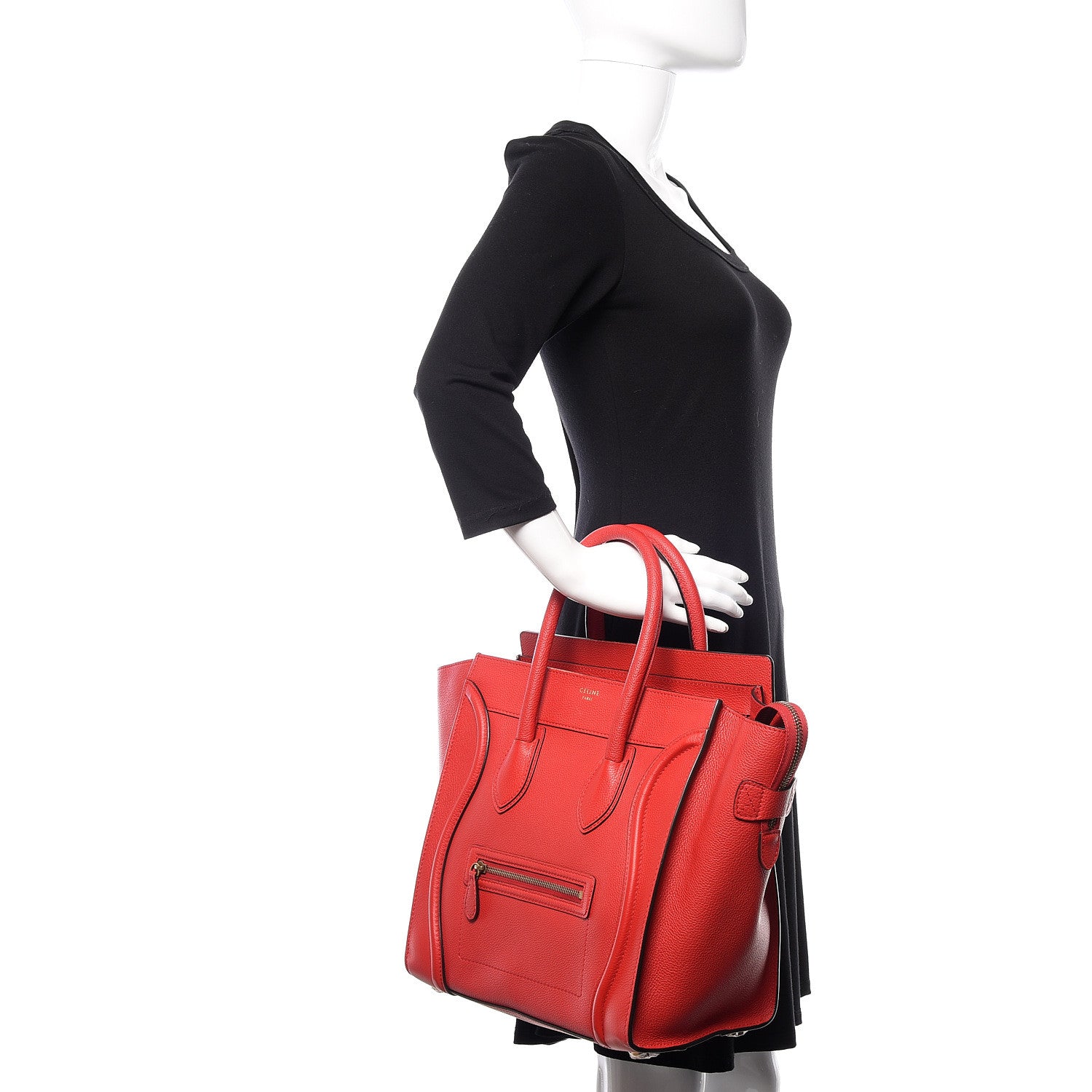 Celine Drummed Calfskin Mini Luggage Coquelicot 2 of 9