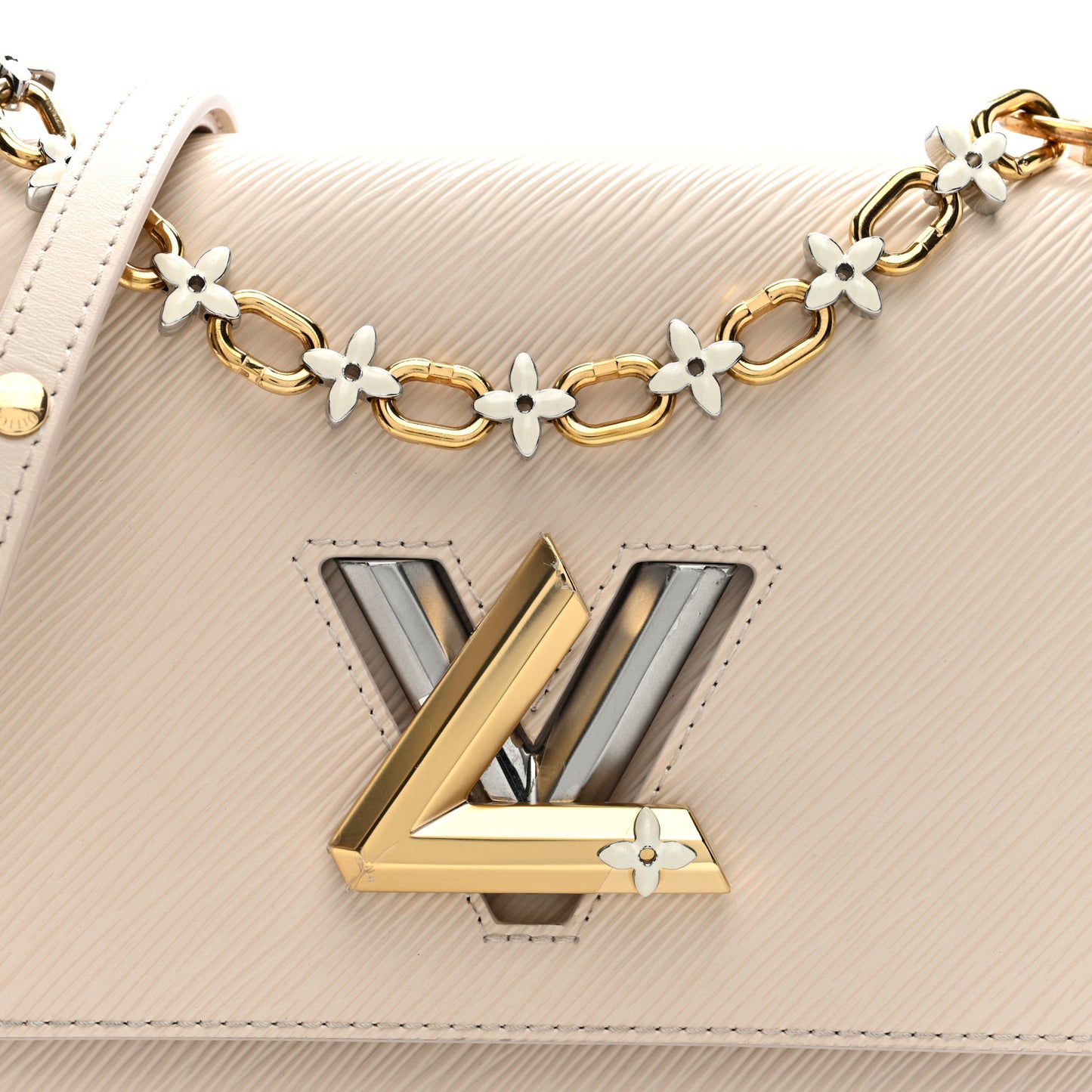 Epi Twist Monogram Flower Chain Shoulder Bag MM Quartz White