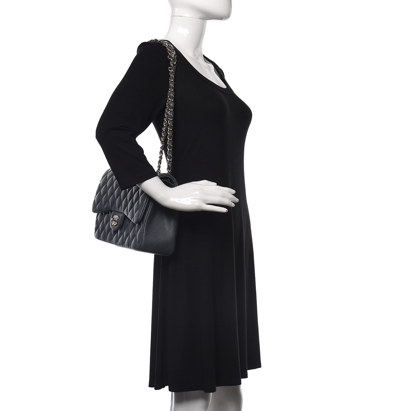 Caviar Quilted Jumbo Double Flap Dark Grey