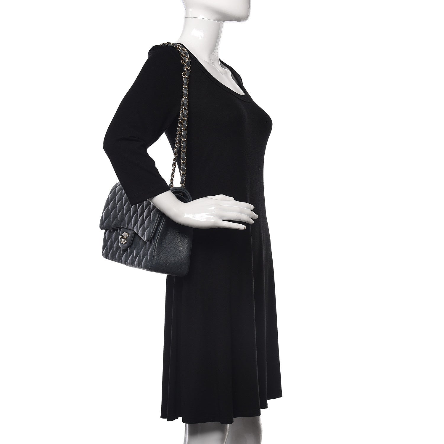 Chanel Caviar Quilted Jumbo Double Flap Dark Grey 2 of 10