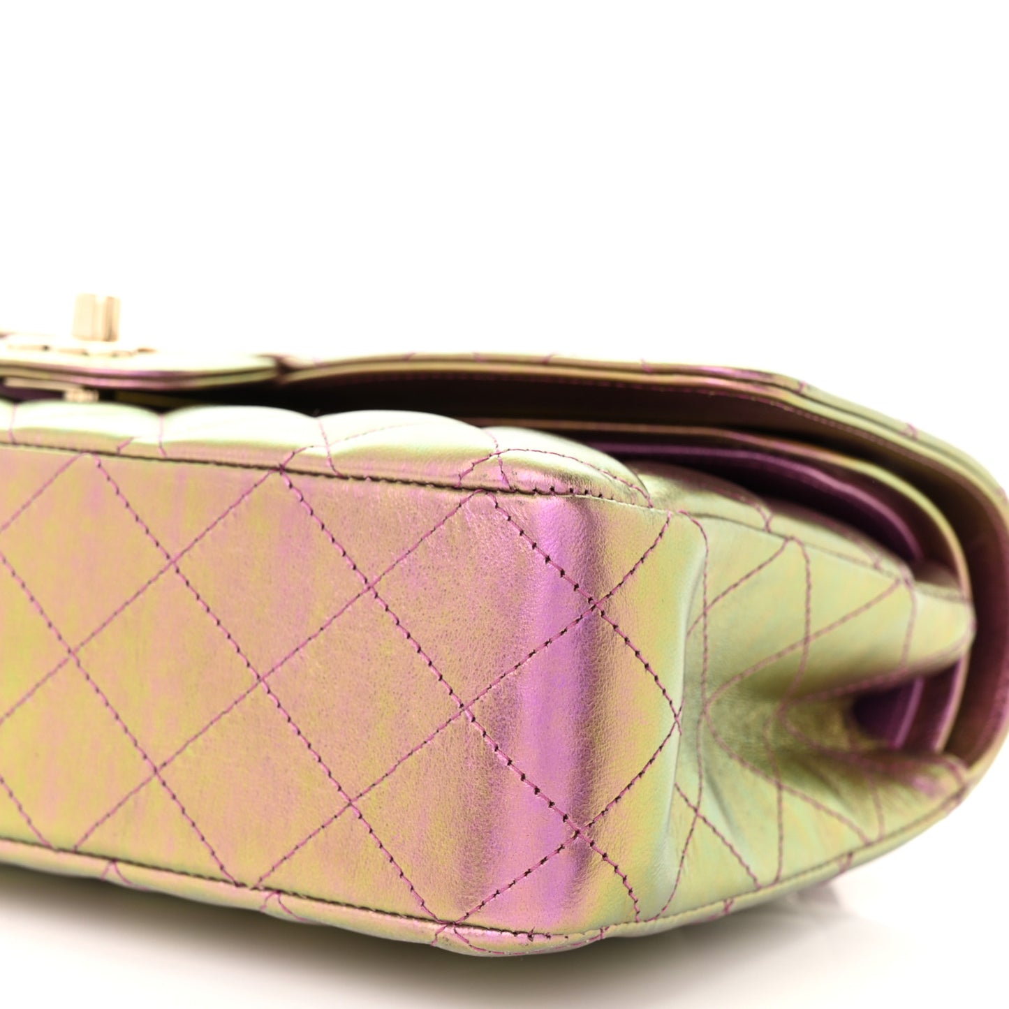 Iridescent Lambskin Quilted Medium Double Flap Purple