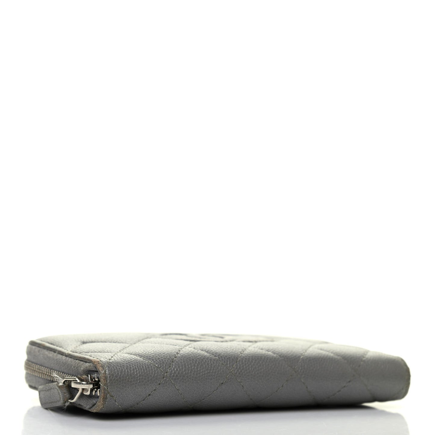 Metallic Caviar Quilted Medium Maxi CC Zip Around Wallet Grey
