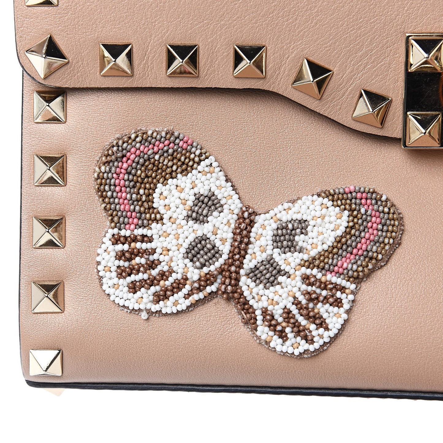 Calfskin Butterfly Embroidered Medium Rockstud Flip Lock Crossbody Bag Skin Sorbet