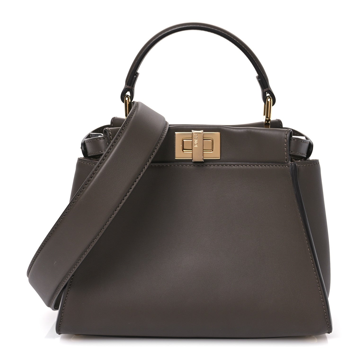 Fendi Vitello Seta Suede FF Mini Peekaboo Iconic Satchel  Chocolate Sigaro Marrone 1 of 12