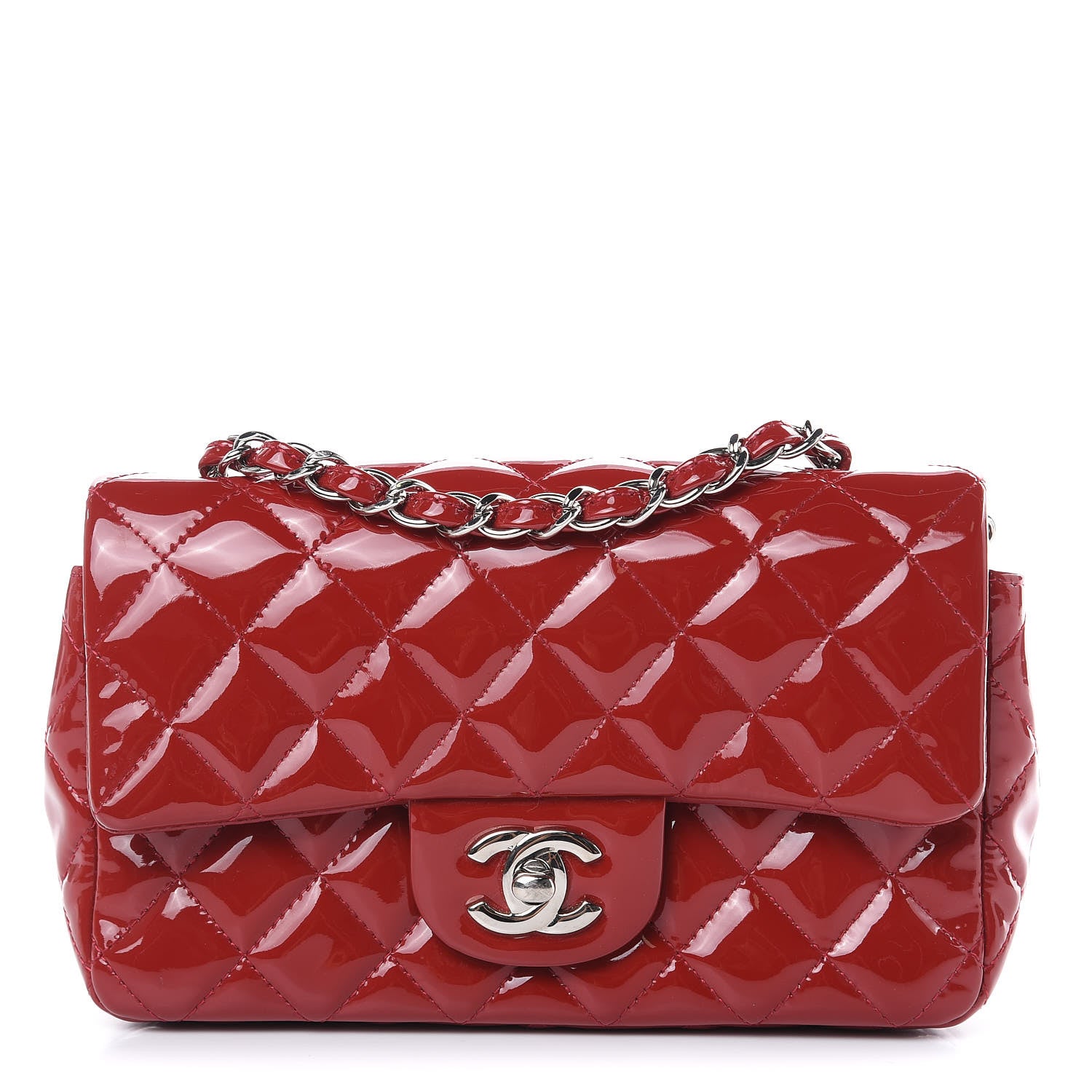 Chanel Patent Calfskin Quilted Mini Rectangular Flap Red 1 of 15