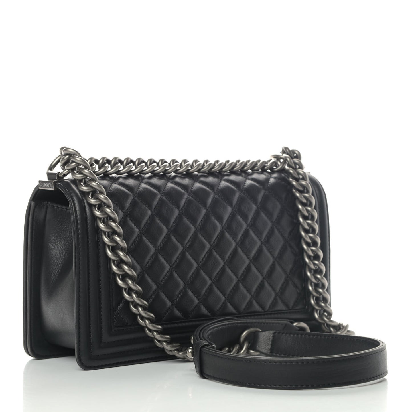 Metallic Calfskin Quilted Medium Boy Flap Black