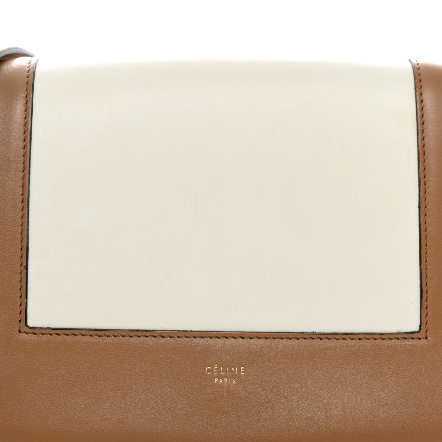 Shiny Smooth Calfskin Medium Frame Shoulder Bag Tan Optic White