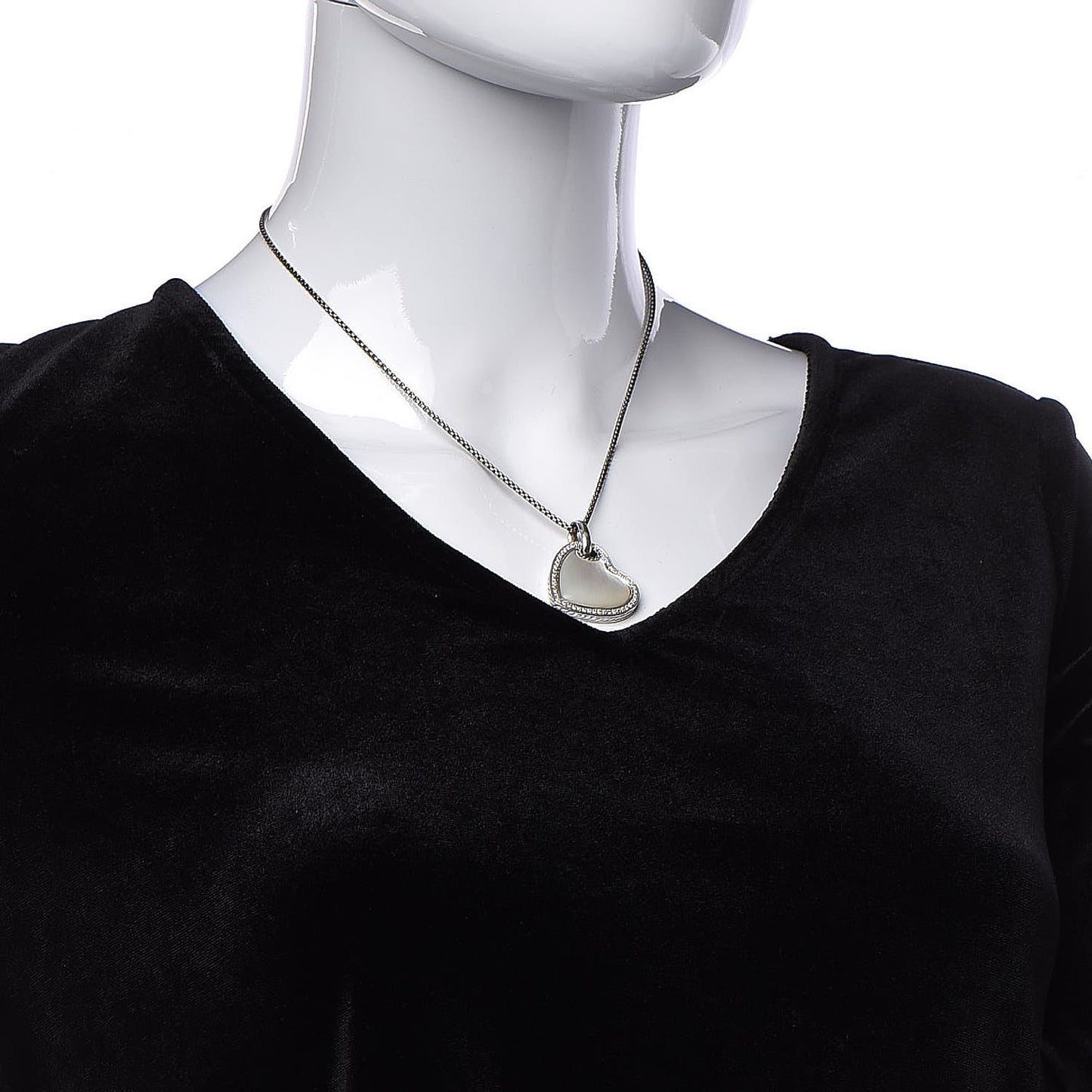 Sterling Silver Diamond Mother of Pearl Heart Pendant Necklace