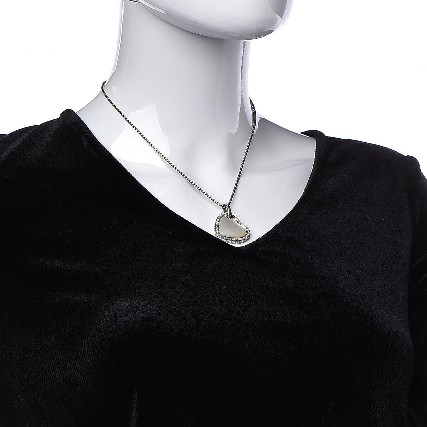 David Yurman Sterling Silver Diamond Mother of Pearl Heart Pendant Necklace 2 of 7
