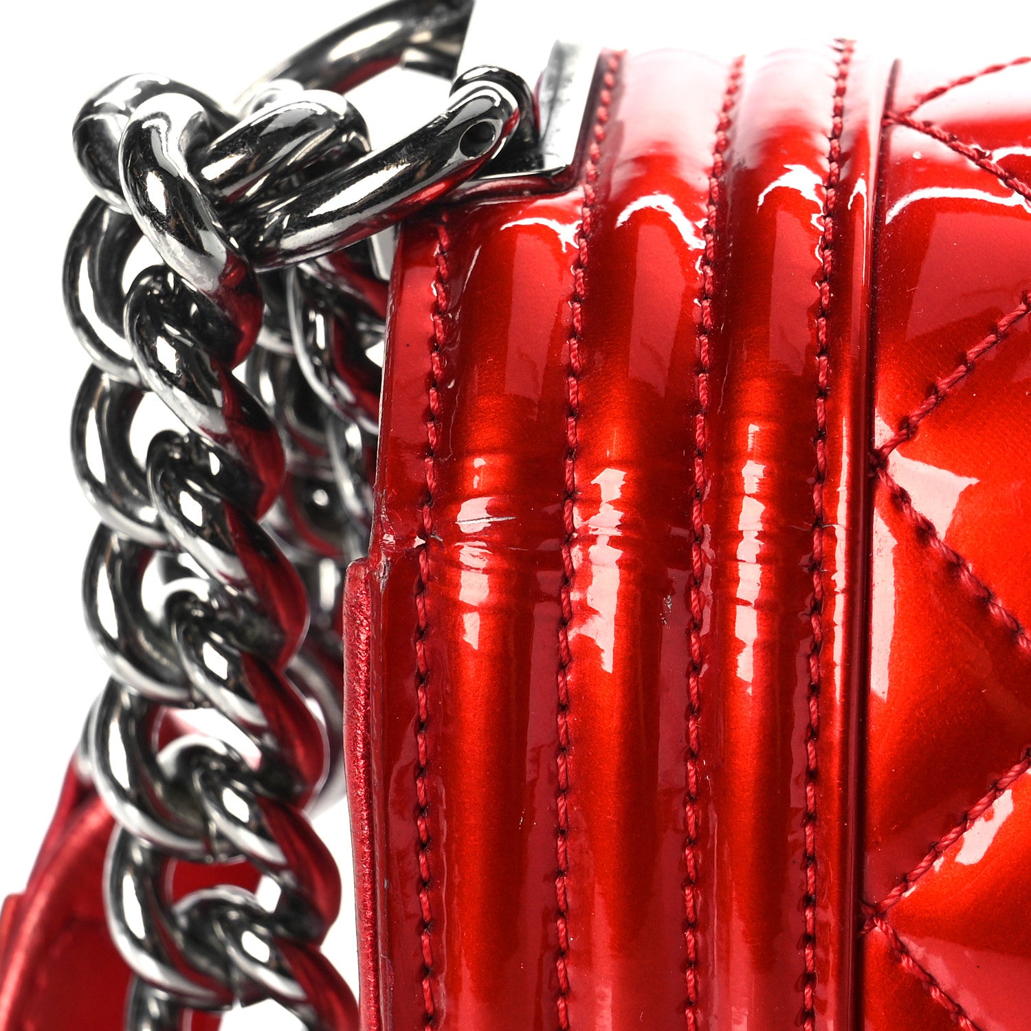 Chanel Metallic Patent Calfskin Quilted Medium Boy Flap Red 10 of 17