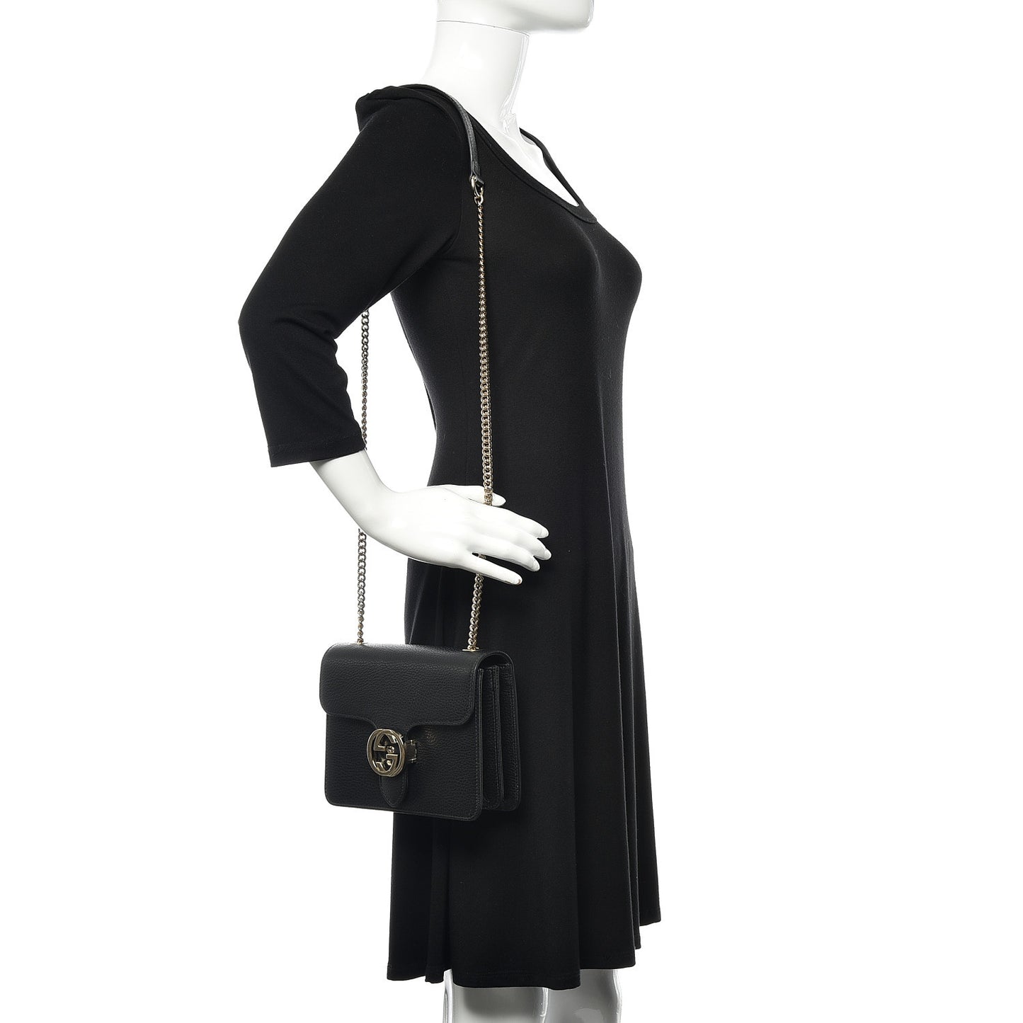 Dollar Calfskin Small Interlocking G Shoulder Bag Black