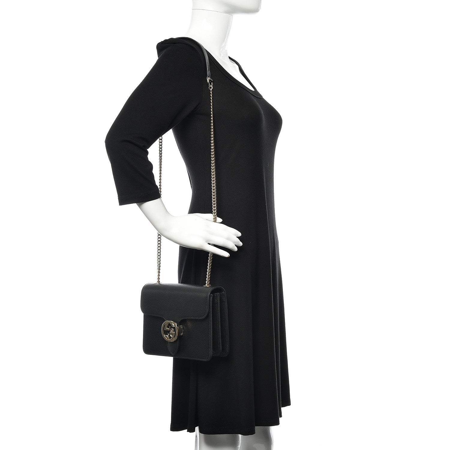 Gucci Dollar Calfskin Small Interlocking G Shoulder Bag Black 2 of 12