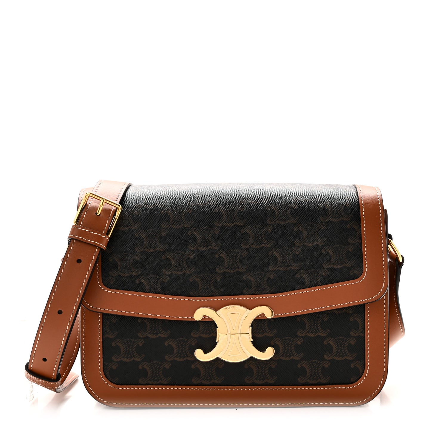 Triomphe Canvas Calfskin Medium Triomphe Bag Tan