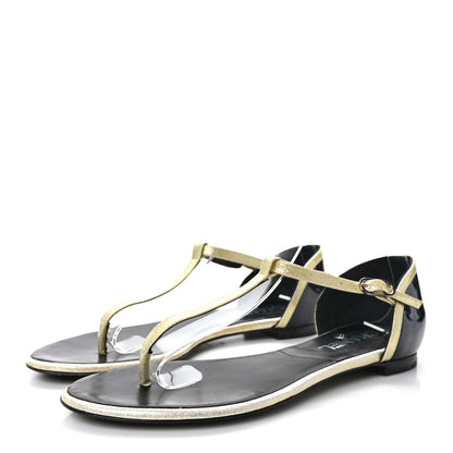 Chanel Patent Glitter Thong Sandals 38 Black White 3 of 8
