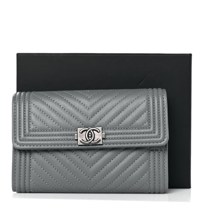 Chanel Calfskin Chevron Quilted Medium Boy Flap Wallet Grey 11 of 11