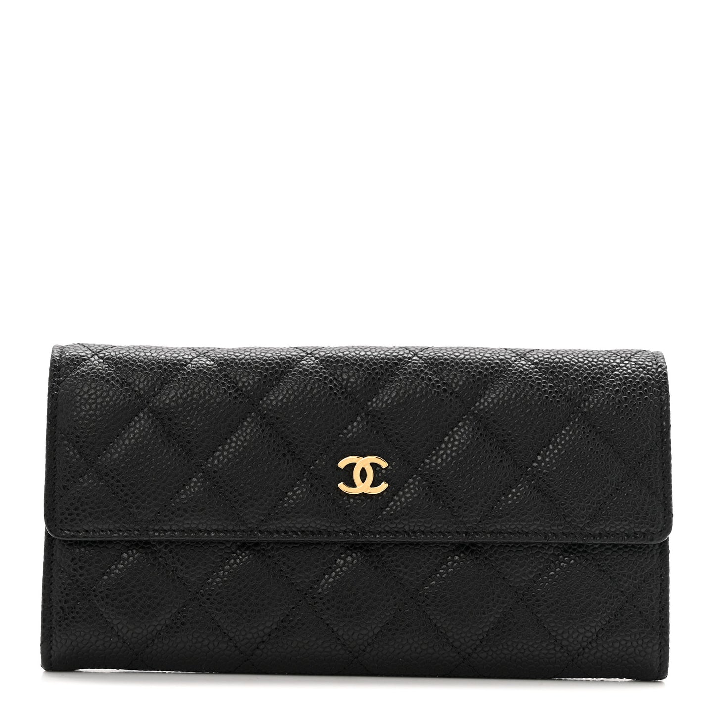 Caviar Quilted Large Gusset Flap Wallet Black