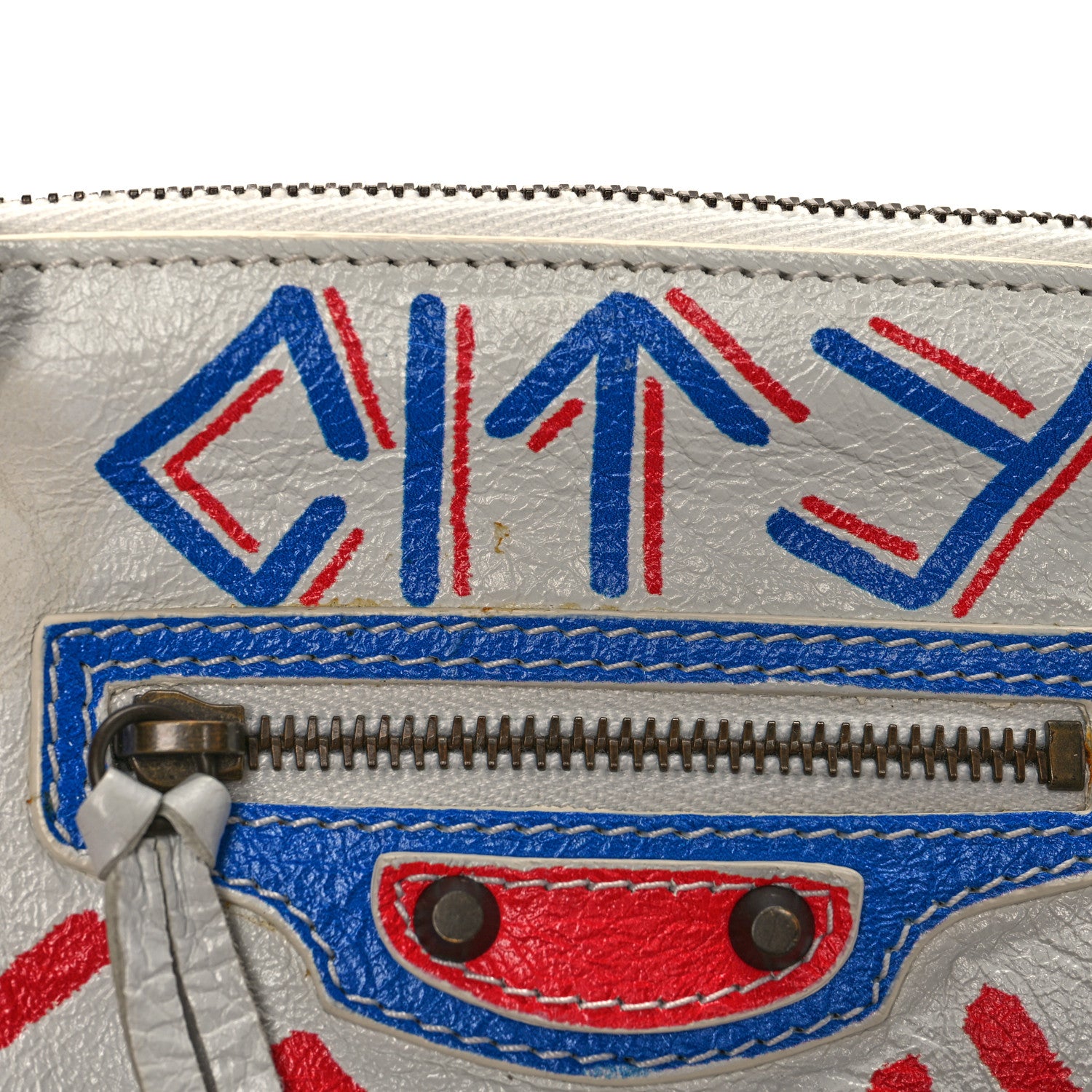 Balenciaga Agneau Graffiti All Over Classic Hardware Reporter XS White Bleu Rouge 9 of 9