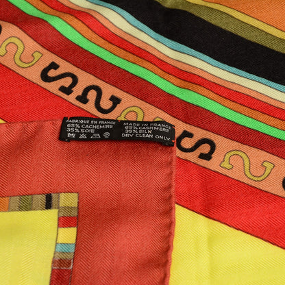 Hermes Cashmere Silk Tohu Bohu Shawl 140 Brique Jaune Fluo Vert 4 of 4