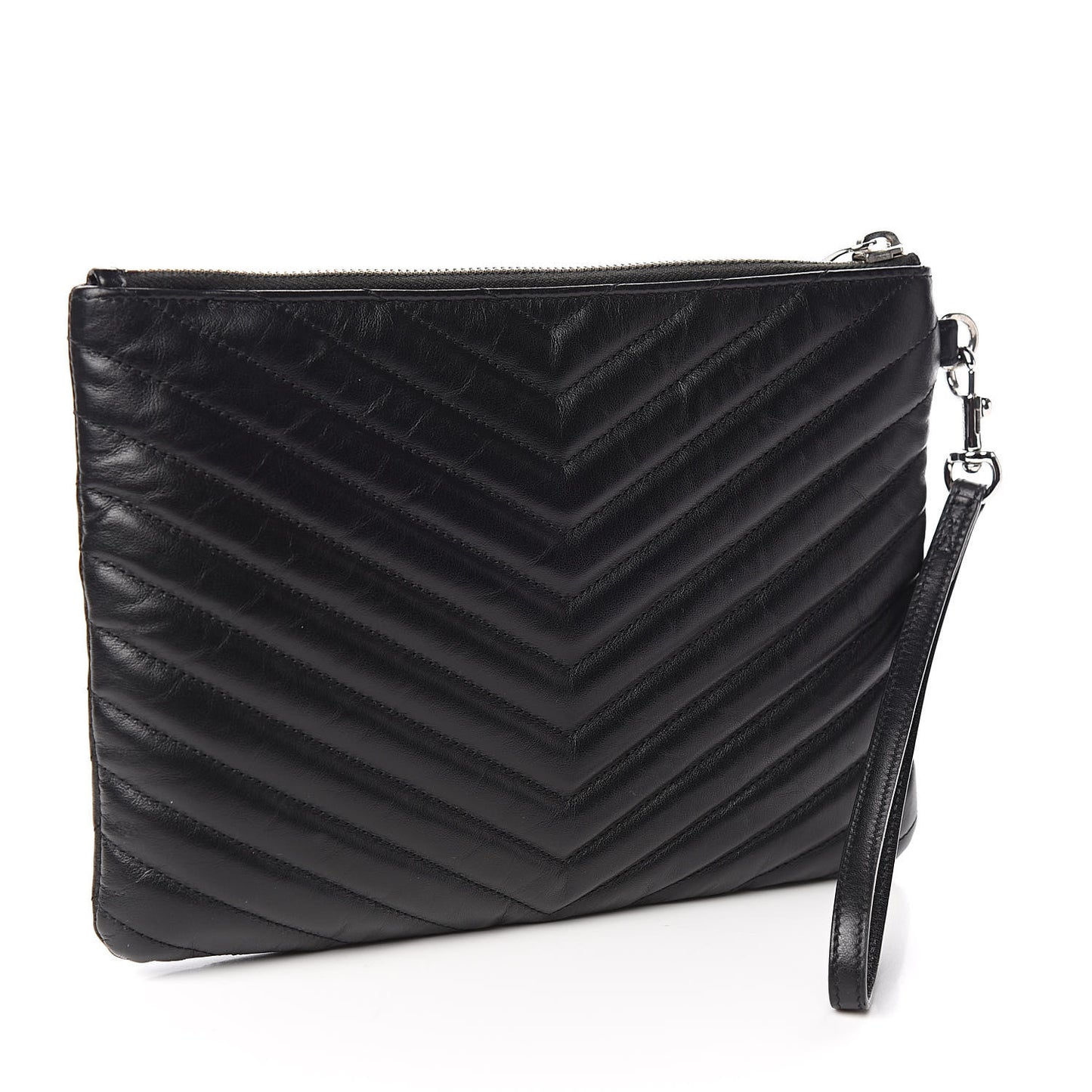 Calfskin Matelasse Chevron Monogram A5 Wristlet Black