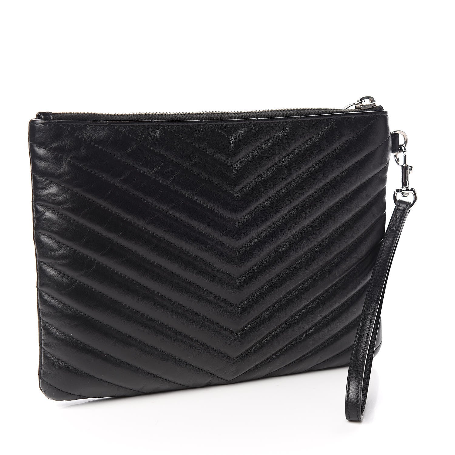 Saint Laurent Calfskin Matelasse Chevron Monogram A5 Wristlet Black 3 of 7