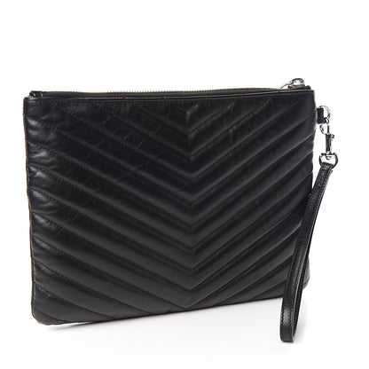 Saint Laurent Calfskin Matelasse Chevron Monogram A5 Wristlet Black 3 of 7
