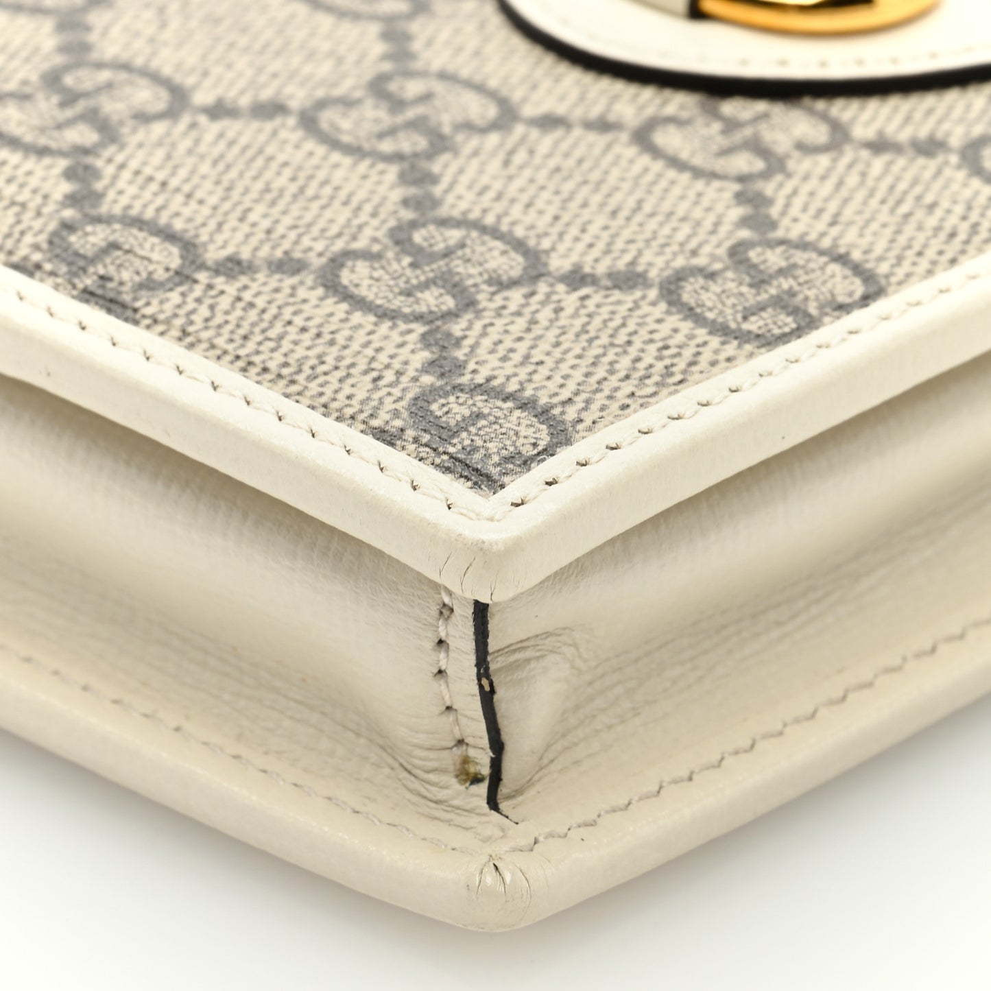 GG Supreme Monogram Azalea Calfskin Horsebit 1955 Wallet On Chain Beige Ebony Mystic White