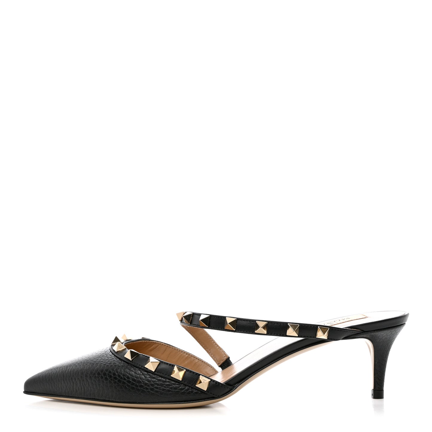 Pebbled Calfskin Rockstud Cross Strap 50mm Mules 39.5 Black