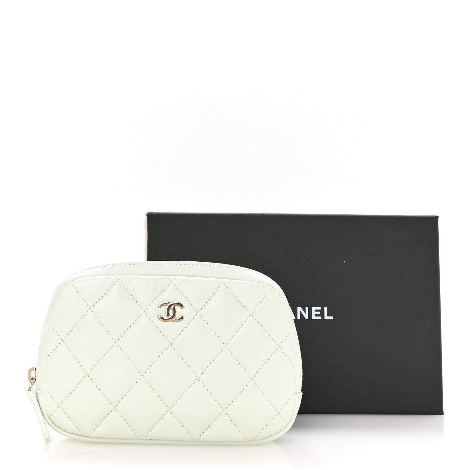 Chanel Caviar Quilted Small Curvy Pouch Cosmetic Case Light Green 8 of 8
