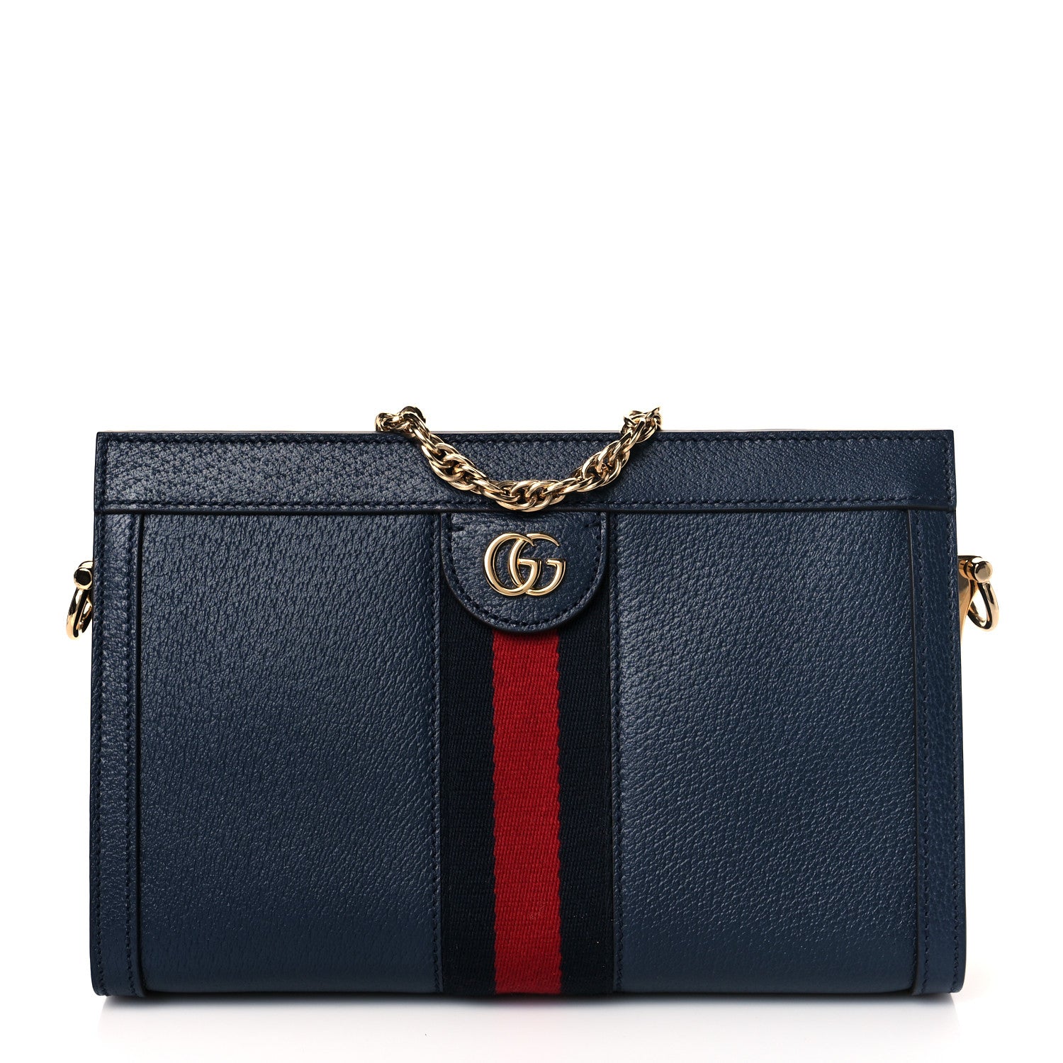 Gucci Textured Calfskin Web Small Ophidia Chain Shoulder Bag Blue Agata 1 of 9