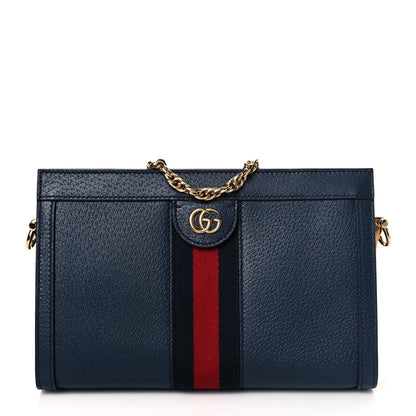 Gucci Textured Calfskin Web Small Ophidia Chain Shoulder Bag Blue Agata 1 of 9
