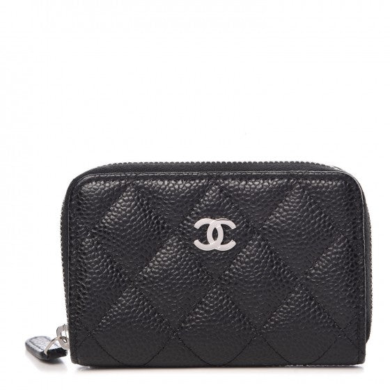 Caviar Quilted Zip Coin Purse Black