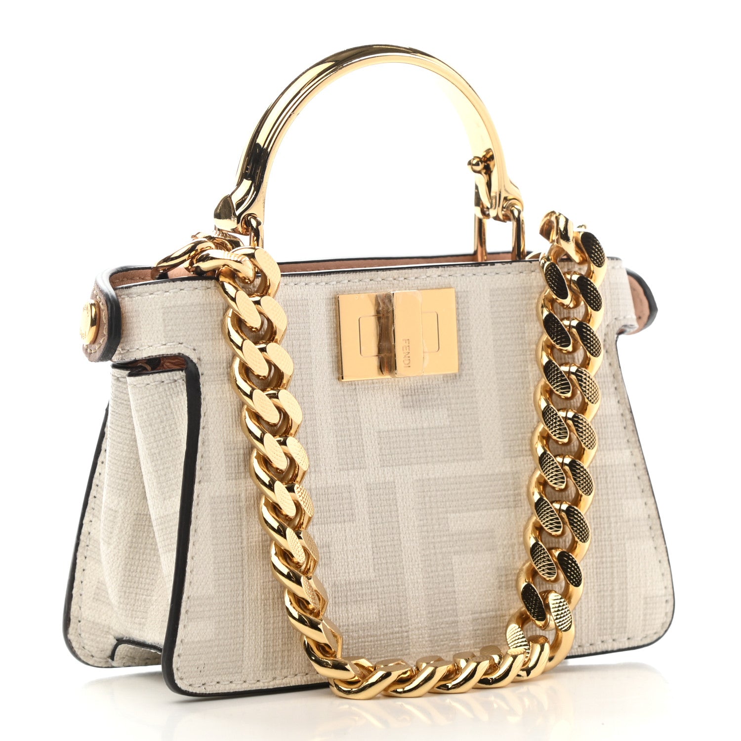 Fendi Glazed Fabric FF Bikini Girls Inlay Nano Peekaboo Maxi Handle Satchel Bianco Perla Multicolor 3 of 7