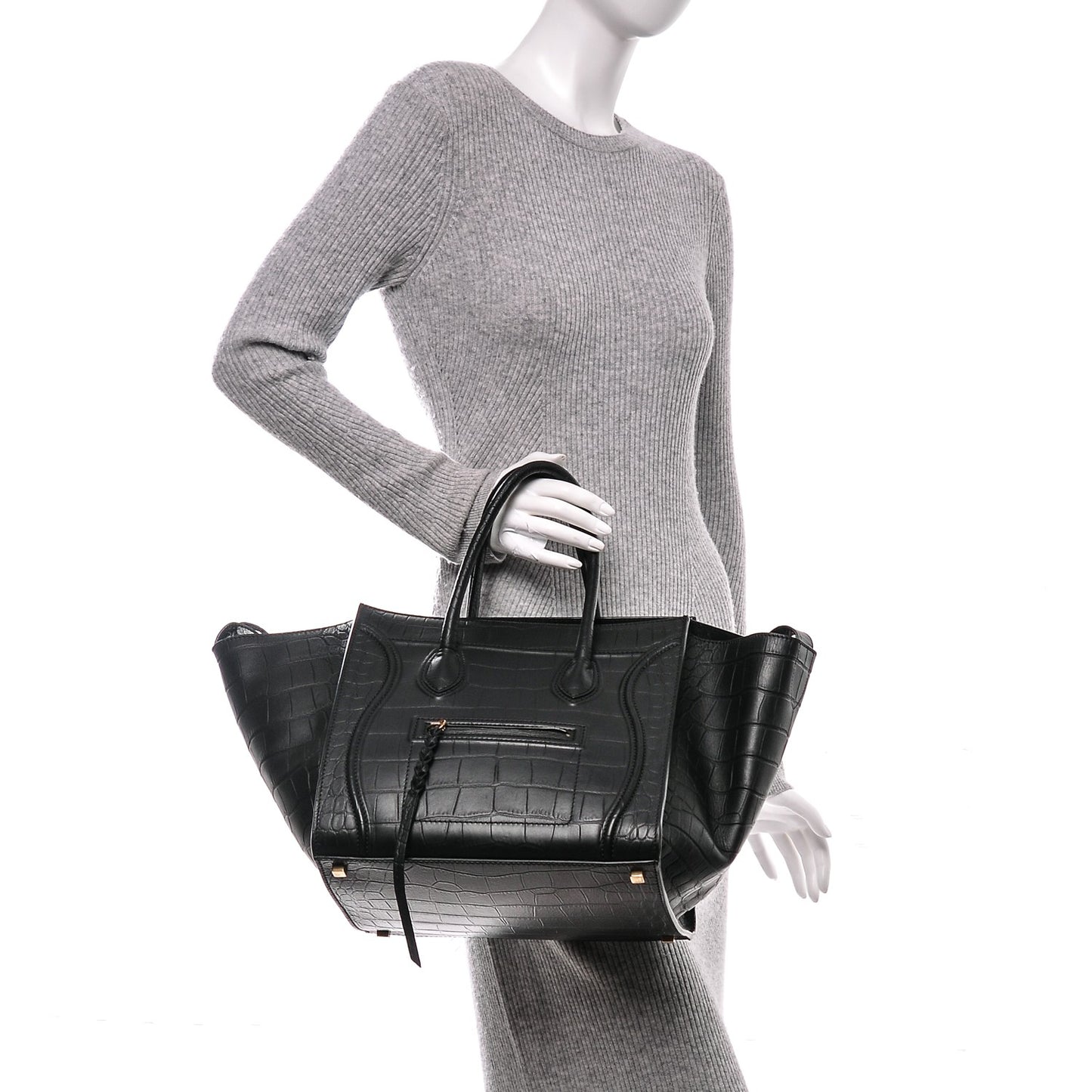 Crocodile Embossed Calfskin Medium Phantom Luggage Black