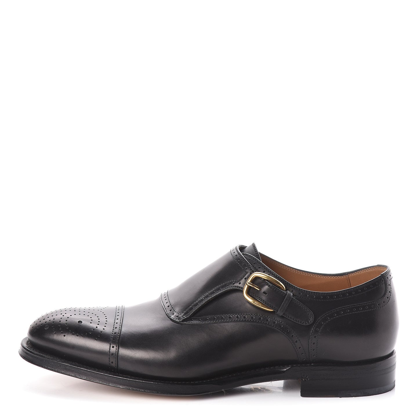Calfskin Mens Brogue Captoe Monk Strap Loafers 8 Black