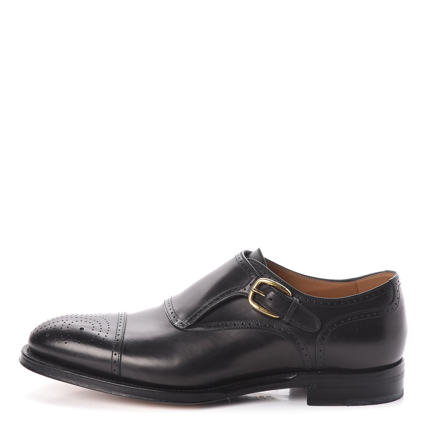 Gucci Calfskin Mens Brogue Captoe Monk Strap Loafers 8 Black 1 of 7