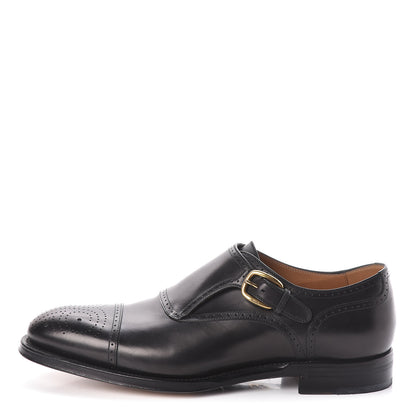 Gucci Calfskin Mens Brogue Captoe Monk Strap Loafers 8 Black 1 of 7