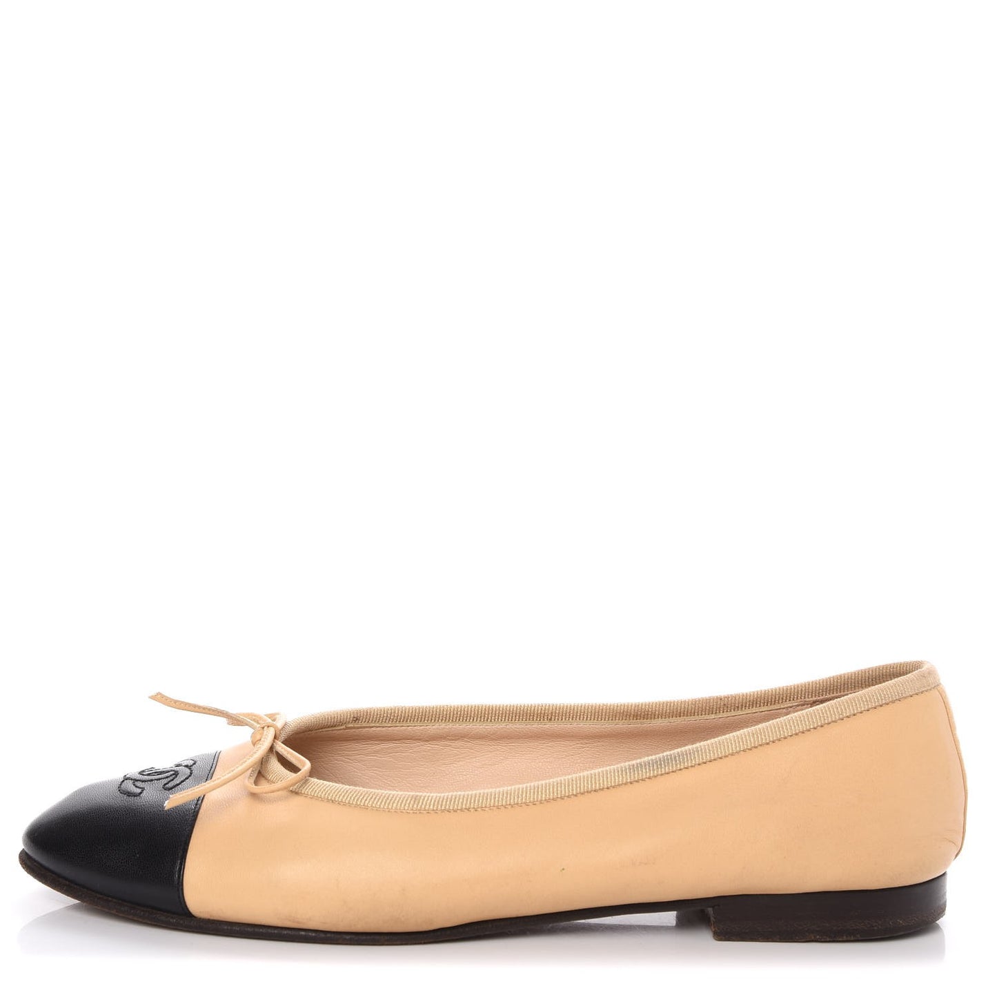 Lambskin CC Cap Toe Ballerina Flats 38 Beige Black