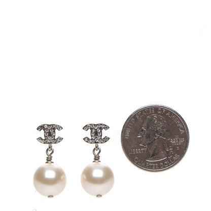 Chanel Crystal Pearl CC Drop Earrings Silver 2 of 5