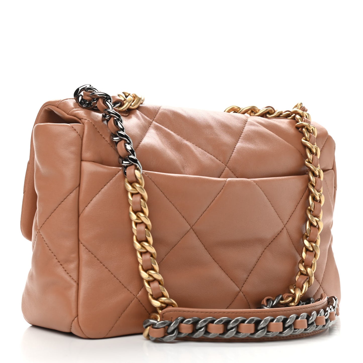 Lambskin Quilted Large Chanel 19 Flap Brown