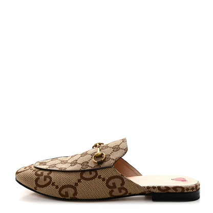 Gucci Monogram Jumbo GG Malaga Kid Womens Princetown Slippers 39.5 Camel Ebony New Acero Beige 1 of 8